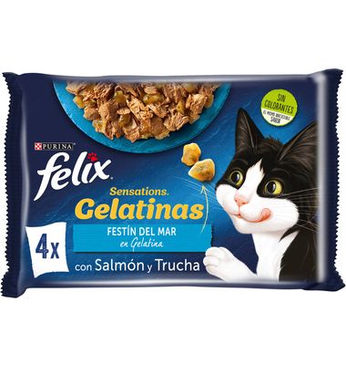 Gelatinas de pescado para gato FÉLIX SENSATIONS, pack 4x85 g