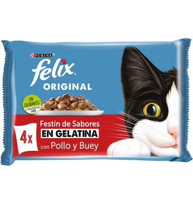 Gelatinas de carne para gato FÉLIX SENSATIONS, pack 4x85 g