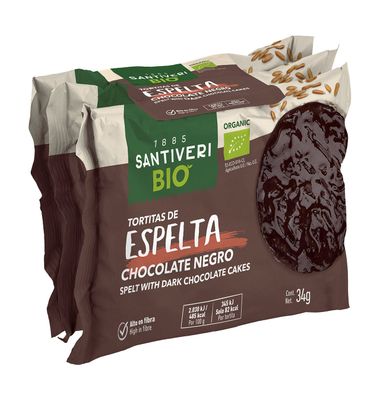 Tortitas de espelta con chocolate bio SANTIVERI, paquete 102 g