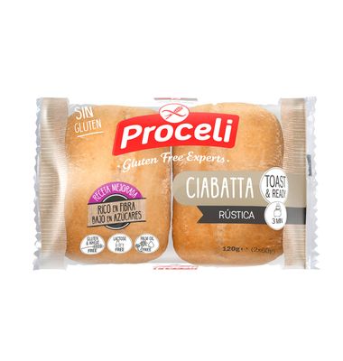 Ciabatta rústica sin gluten PROCELI, paquete 120 g
