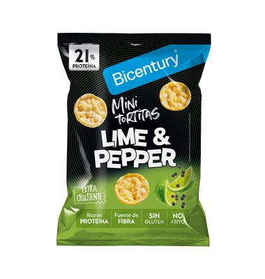 Tortita mini proteína lima y pimienta BICENTURY, bolsa 60 g