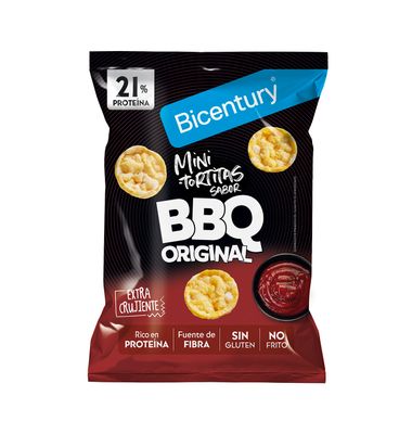 Tortita mini proteína sabor barbacoa BICENTURY, bolsa 60 g