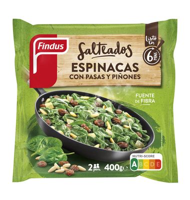 Espinacas con pasas y piñones FINDUS, bolsa 400 g