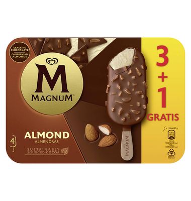 Helado de almendras MAGNUM, 3+1 uds, caja 300 g 4 ud