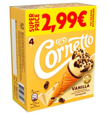 Cornetto Frigo Vainilla 2,99€ 4 Unidades
