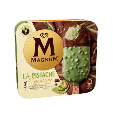 Helado bombón pistacho MAGNUM, pack 3x90 ml