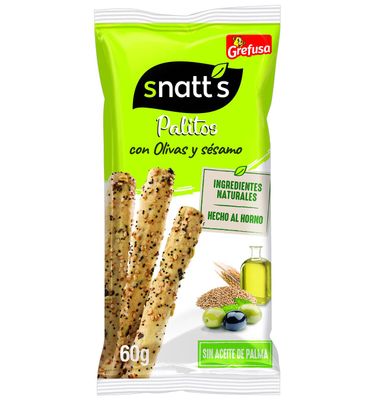 Palitos de cereales con olivas-sésamo SNATT'S, bolsa 60 g