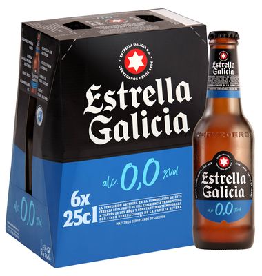 Cerveza 0,0 ESTRELLA GALICIA, pack botellín 6x25 cl