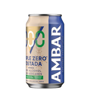 Cerveza triple cero tostada AMBAR, lata 33 cl 330 ml
