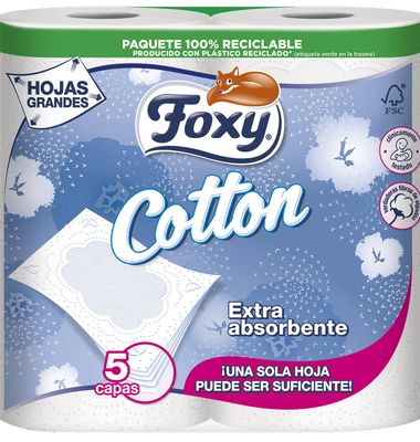 Papel higiénico 5 capas Cotton FOXY, paquete 4 rollos