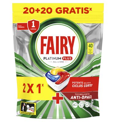Lavavajilla Fairy Plat Plus 20+20 40 Unidades