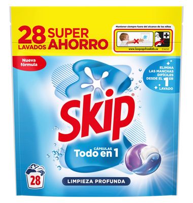 Detergente en cápsulas limpieza profunda SKIP, bolsa 28 dosis