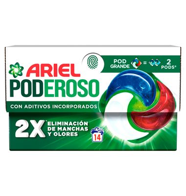 Detergente en cápsulas original ARIEL PODEROSO, caja 14 dosis 14 lavados