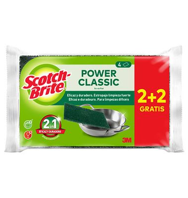Estropajo de fibra verde classic SCOTCH-BRITE, pack 2+2 uds 4 ud